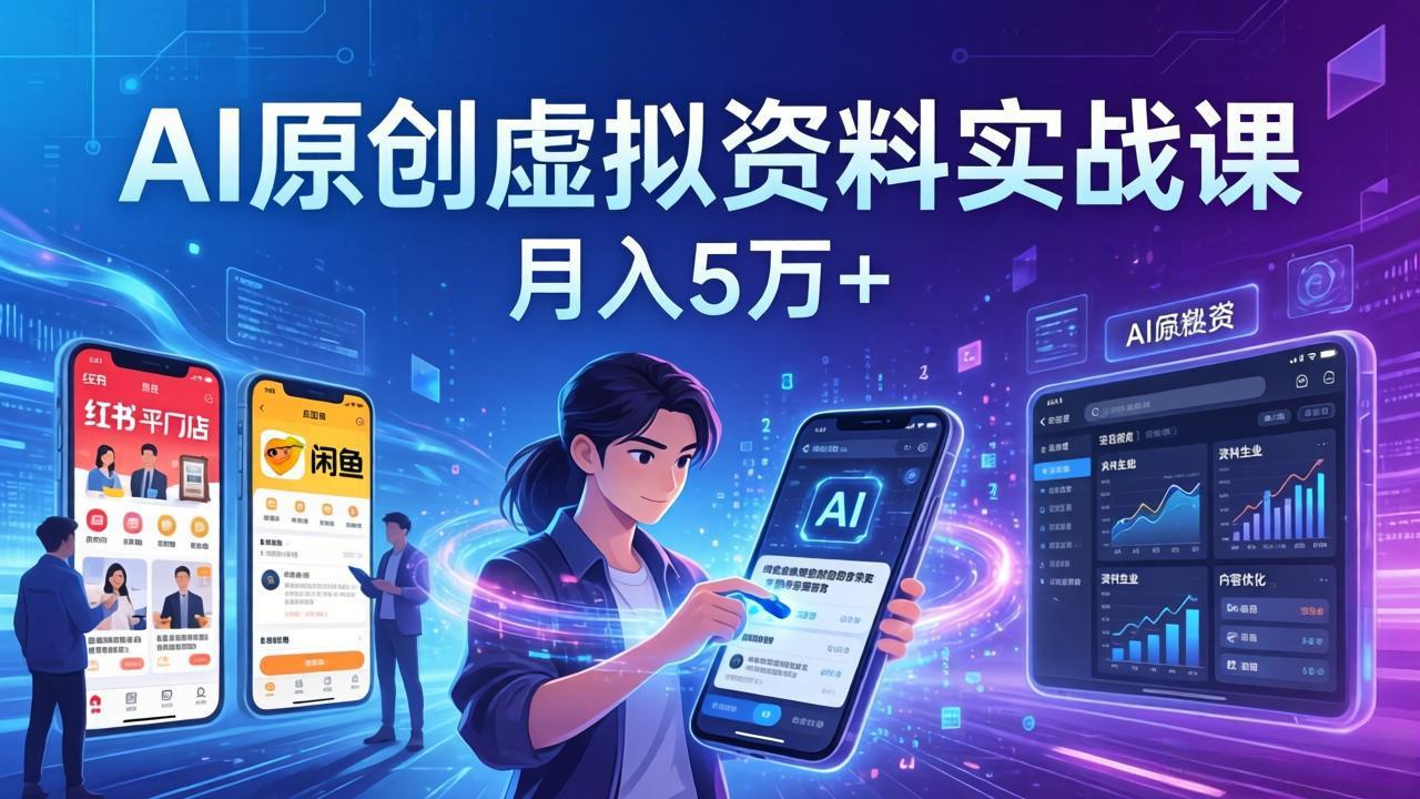 AI原创虚拟资料实战课：2026新机会，小红书闲鱼开店，普通人用AI轻松变现，月入5万+-瀚洪创业网