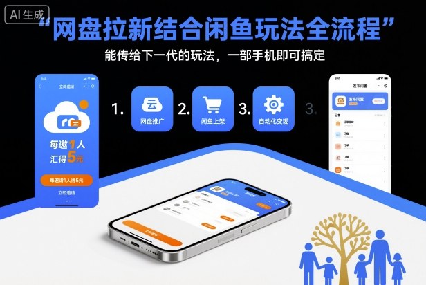 网盘拉新结合闲鱼玩法全流程，能传给下一代的玩法，一部手机即可搞定(附入口渠道以及实操教程)-瀚洪创业网