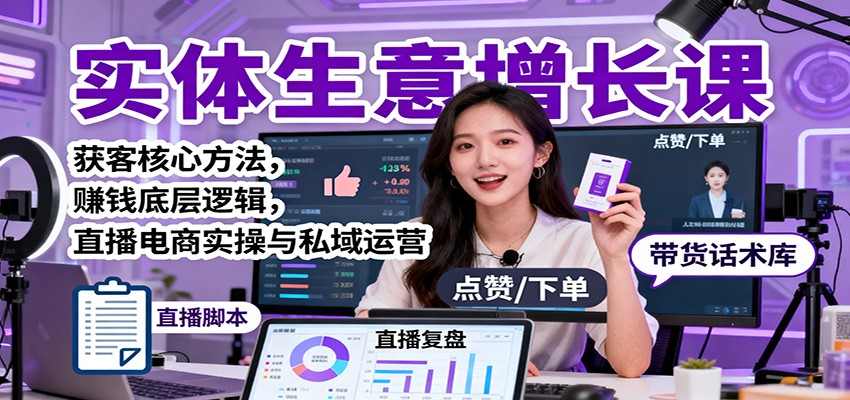 实体生意增长课：获客核心方法，赚钱底层逻辑，直播电商实操与私域运营-瀚洪创业网