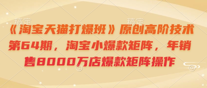 《淘宝天猫打爆班》原创高阶技术第64期，淘宝小爆款矩阵，年销售8000万店爆款矩阵操作-瀚洪创业网