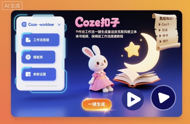 Coze扣子工作流一键生成童话皮克斯风格立体书视频，保姆级工作流搭建教程-瀚洪创业网