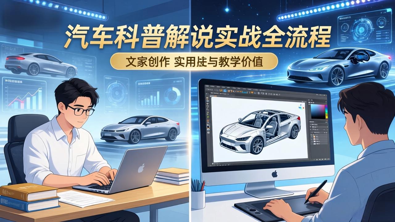抖音汽车科普解说实战：文案+动画+画面处理+去水印全流程，打造专业汽车科普视频-瀚洪创业网