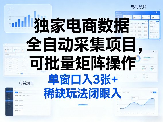 独家电商数据全自动采集项目，可批量矩阵操作，单窗口日入3张+，稀缺玩法闭眼入【揭秘】-瀚洪创业网