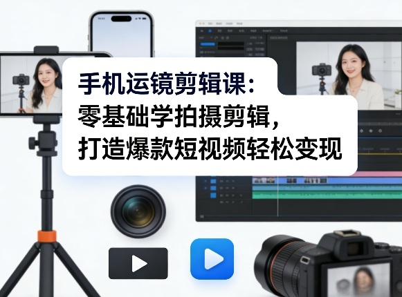 手机运镜剪辑课：零基础学拍摄剪辑，打造爆款短视频轻松变现-瀚洪创业网