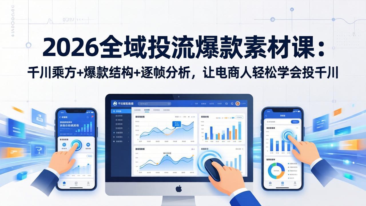 2026全域投流爆款素材课：千川乘方+爆款结构+逐帧分析，让电商人轻松学会投千川-瀚洪创业网