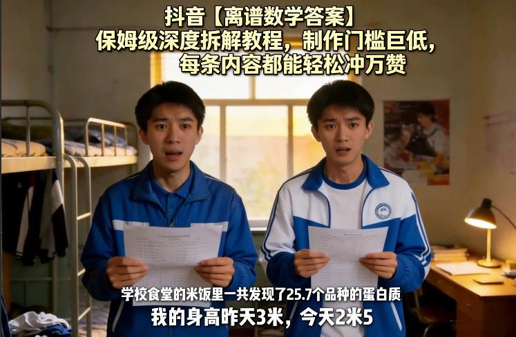 抖音【离谱数学答案】保姆级深度拆解教程，制作门槛巨低，每条内容都能轻松冲万赞，附详细步骤-瀚洪创业网