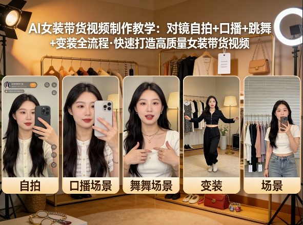 AI女装带货视频制作教学，对镜自拍、口播、跳舞、变装全流程，快速打造高质量女装带货视频-瀚洪创业网
