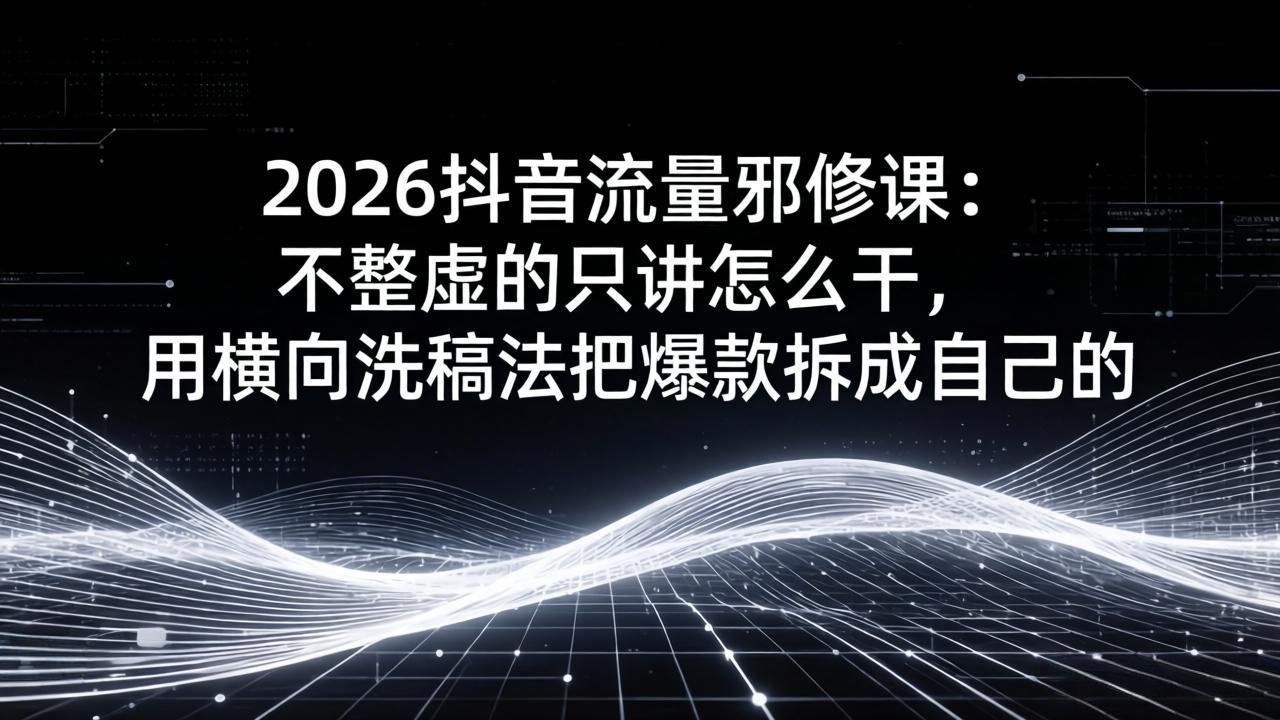 2026抖音流量邪修课：不整虚的只讲怎么干，用横向洗稿法把爆款拆成自己的-瀚洪创业网