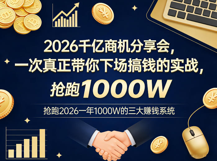 2026千亿商机分享会，一次真正带你下场搞钱的实战，抢跑2026一年1000W的三大賺钱系统-瀚洪创业网