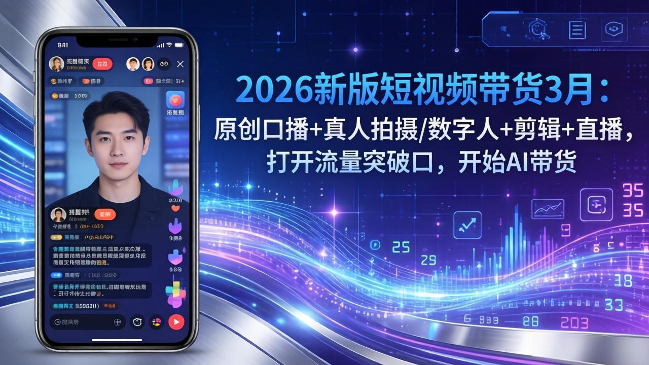 2026新版短视频带货3月：原创口播+真人拍摄/数字人+剪辑+直播，打开流量突破口，开始AI带货-瀚洪创业网