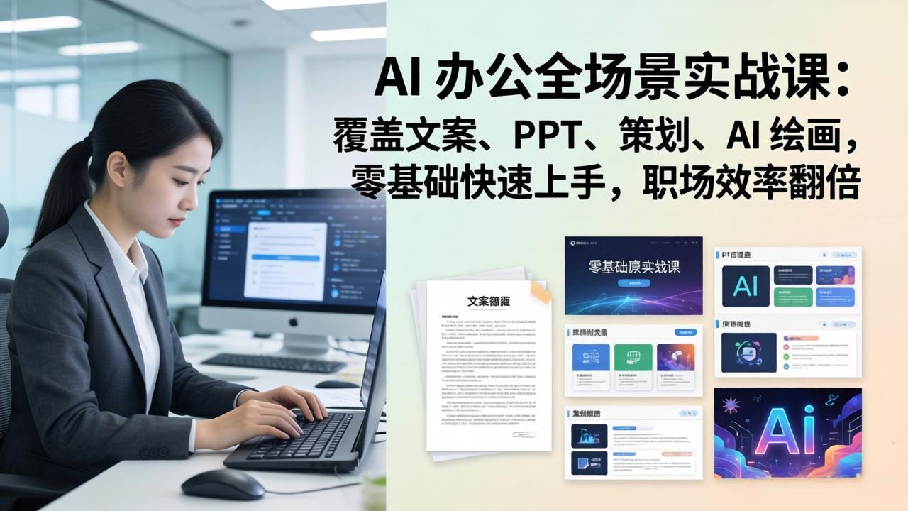 AI 办公全场景实战课：覆盖文案、PPT、策划、AI 绘画，零基础快速上手，职场效率翻倍-瀚洪创业网