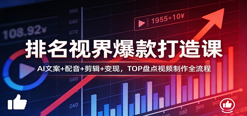 排名视界爆款打造课：AI文案+配音+剪辑+变现，TOP盘点视频制作全流程-瀚洪创业网