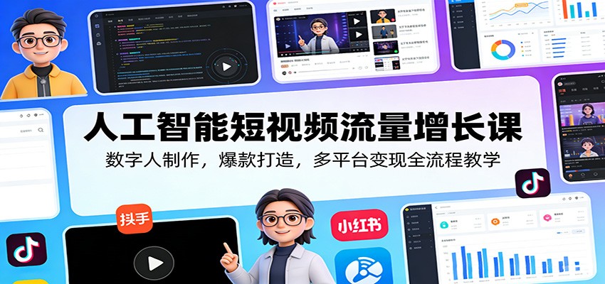 人工智能短视频流量增长课：数字人制作，爆款打造，多平台变现全流程教学-瀚洪创业网