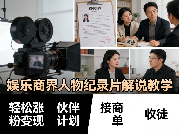 娱乐商界人物纪录片解说教学，轻松涨粉变现，伙伴计划，接商单，收徒等-瀚洪创业网