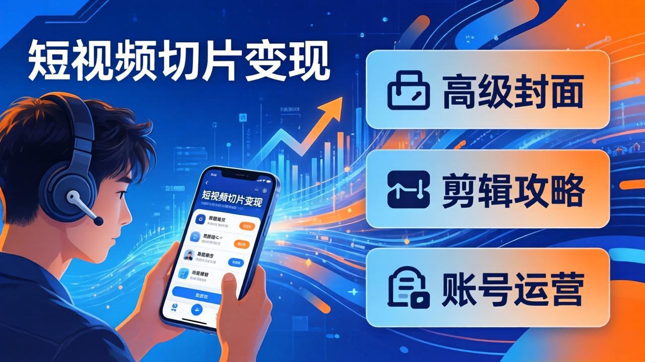 短视频切片变现速成班2.0：高级封面+剪辑攻略+账号运营，0基础小白快速入局副业-瀚洪创业网