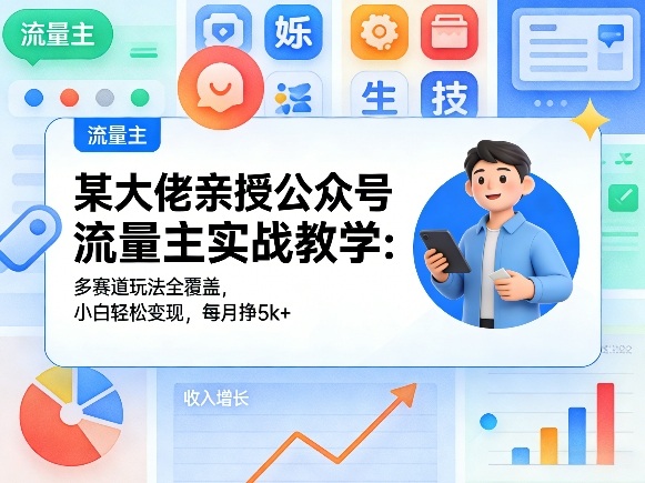 某大佬亲授公众号流量主实战教学：多赛道玩法全覆盖，小白轻松变现，每月多挣5k+-瀚洪创业网