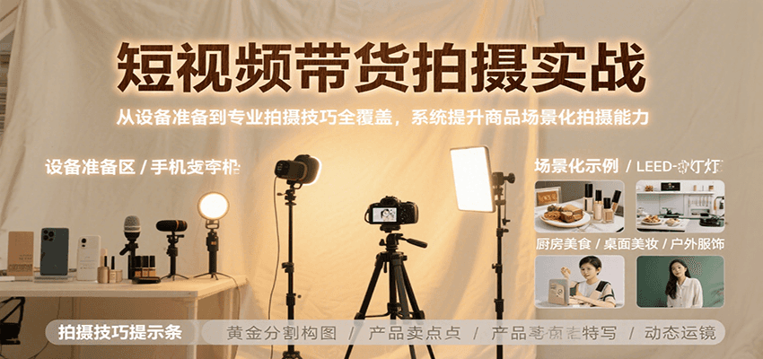 短视频带货拍摄实战，从设备准备到专业拍摄技巧全覆盖，系统提升商品场景化拍摄能力-瀚洪创业网