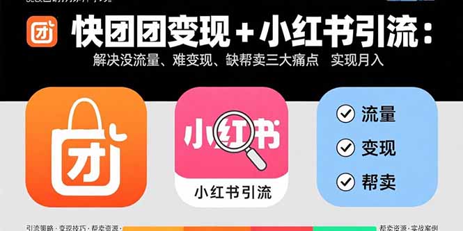 快团团变现+小红书引流：解决没流量、难变现、缺帮卖三大痛点 实现月入3w+-瀚洪创业网