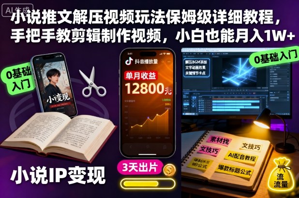 小说推文解压视频玩法保姆级详细教程，手把手教剪辑制作视频，小白也能月入1W+-瀚洪创业网