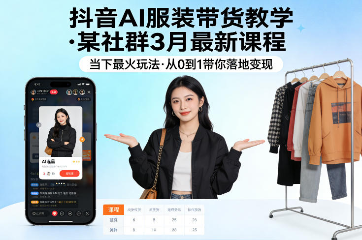 抖音AI服装带货教学，某社群3月最新课程，当下最火玩法，从0到1带你落地变现-瀚洪创业网