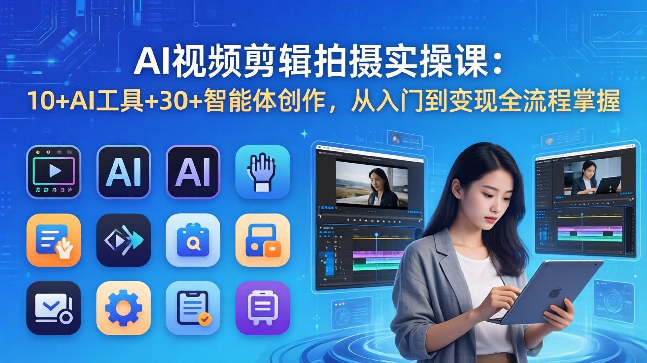 AI 视频剪辑拍摄实操课：10+AI工具+30+智能体创作，从入门到变现全流程掌握-瀚洪创业网