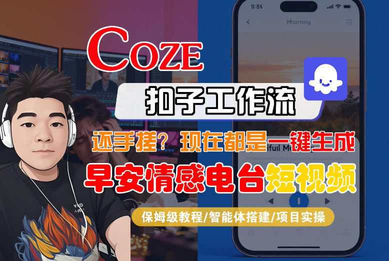 【Coze工作流搭建实操教程】【coze】早安情感电台日签视频还在手动做？用扣子工作流自动生成，省时90%-瀚洪创业网