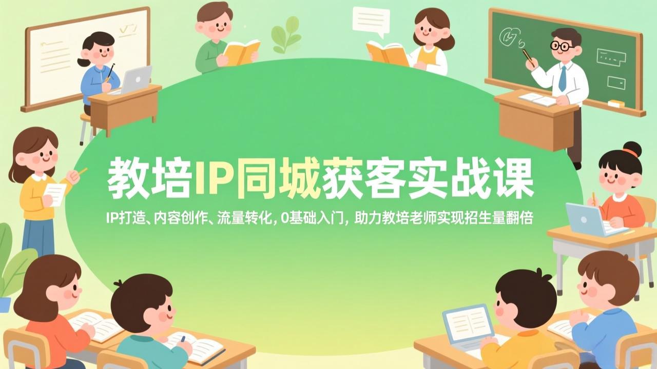教培IP同城获客实战课，IP打造、内容创作、流量转化，0基础入门，助力教培老师实现招生量翻倍-瀚洪创业网