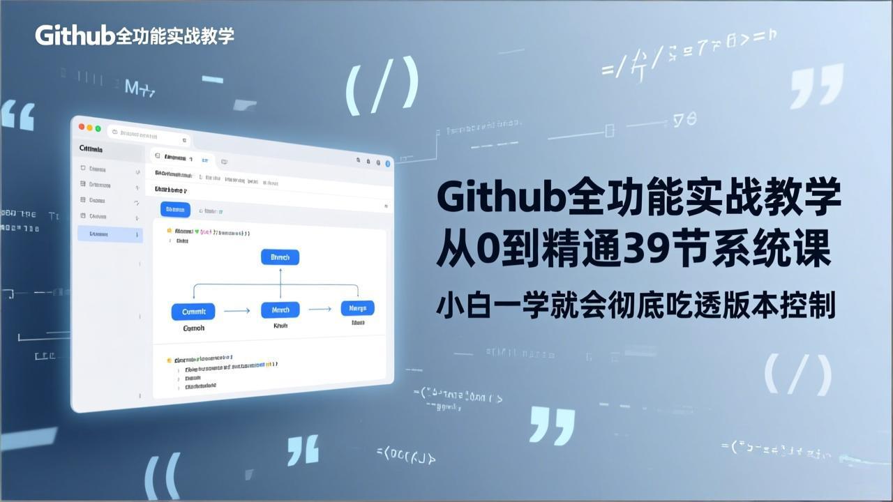 GitHub-全功能实战教学，从0到精通39节系统课，小白一学就会彻底吃透版本控制-瀚洪创业网