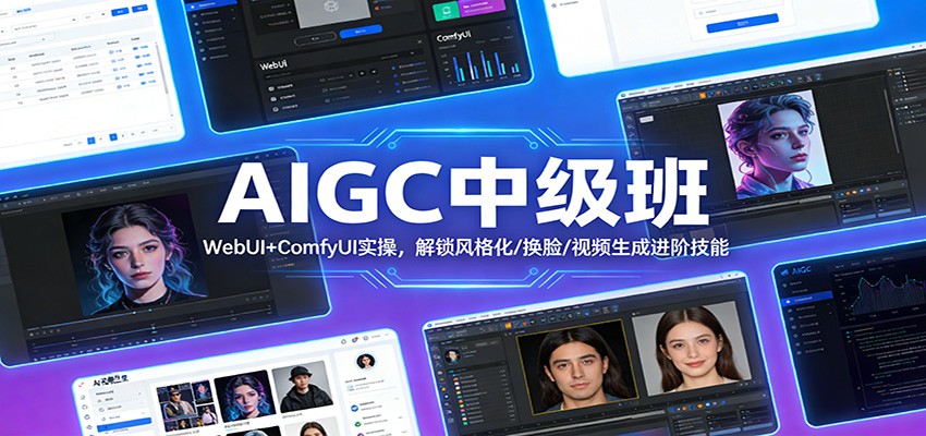 AIGC中级班：WebUI+ComfyUI实操，解锁风格化/换脸/视频生成进阶技能-瀚洪创业网
