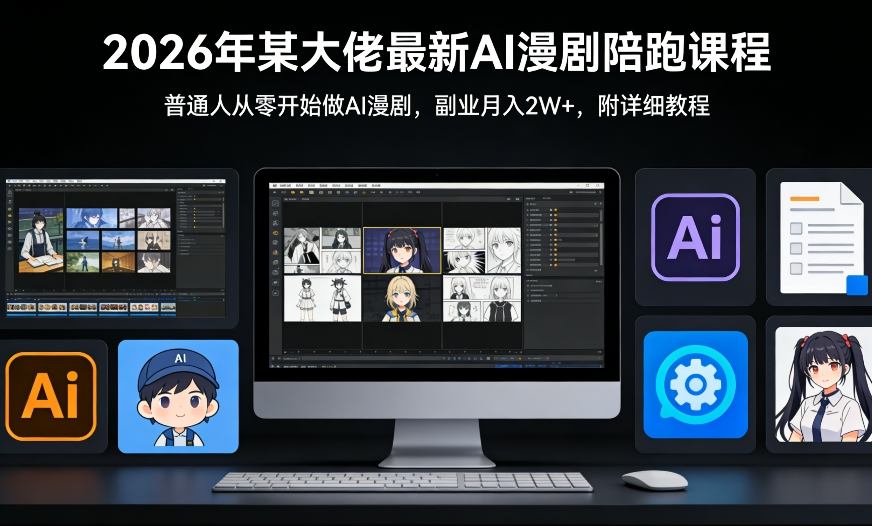 26年某大佬最新Ai漫剧陪跑课程，普通人从零开始做AI漫剧，副业月入2W+-瀚洪创业网