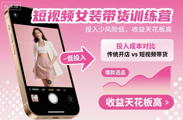 短视频女装带货训练营，投入少风险低，收益天花板高-瀚洪创业网