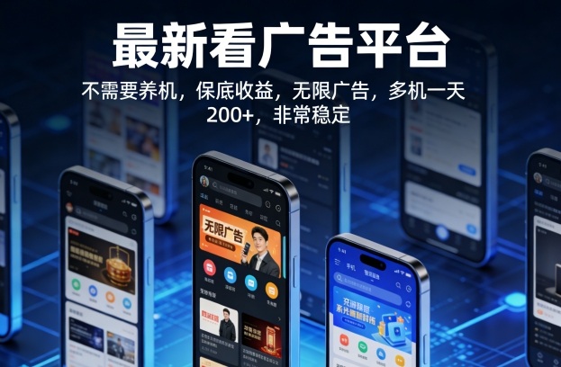 最新看广告平台，不需要养机，保底收益，无限广告，多机一天200+，非常稳定【揭秘】-瀚洪创业网