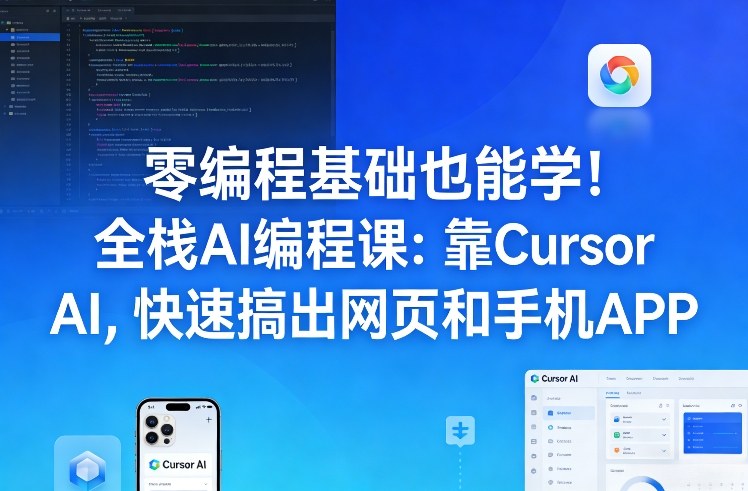 零编程基础也能学！全栈AI编程课：靠Cursor AI，快速搞出网页和手机APP-瀚洪创业网