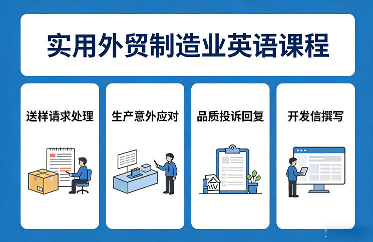实用外贸制造业英语课程，教你专业处理送样请求、应对生产意外、回复品质投诉、撰写开发信等-瀚洪创业网