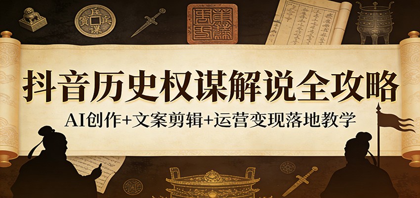 抖音历史权谋解说全攻略：AI创作+文案剪辑+运营变现落地教学-瀚洪创业网