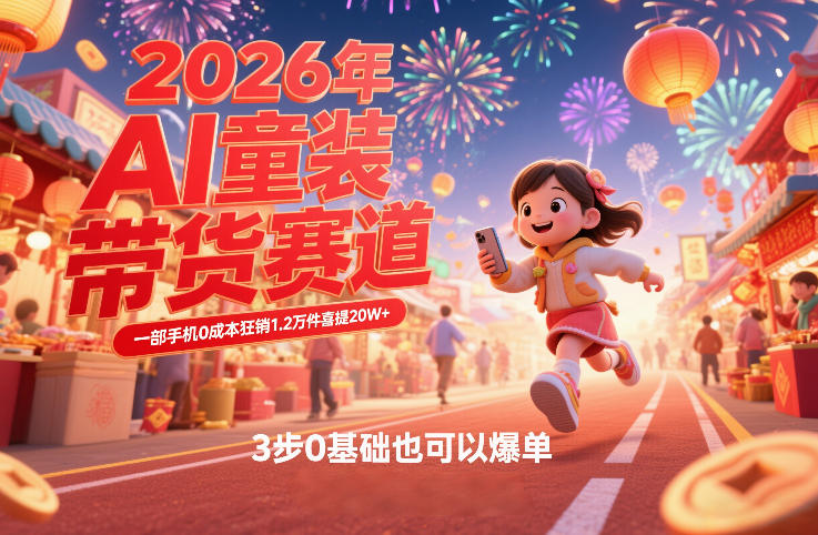 AI童装新春带货赛道，一部手机0成本狂销1.2万件喜提20W+，3步0基础也可以爆单-瀚洪创业网