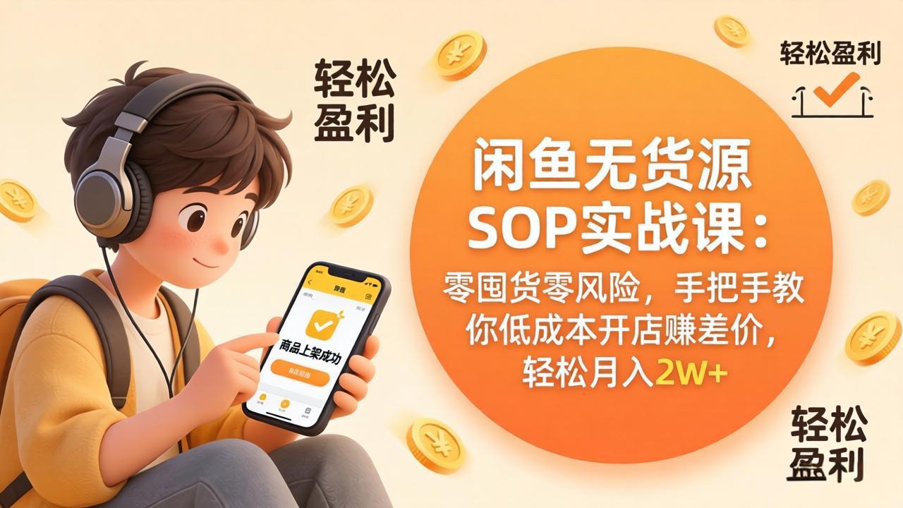 闲鱼无货源SOP实战课：零囤货零风险，手把手教你低成本开店赚差价，轻松月入2w+-瀚洪创业网