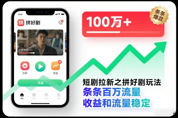 短剧拉新之拼好剧玩法，条条百万流量，收益和流量稳定-瀚洪创业网