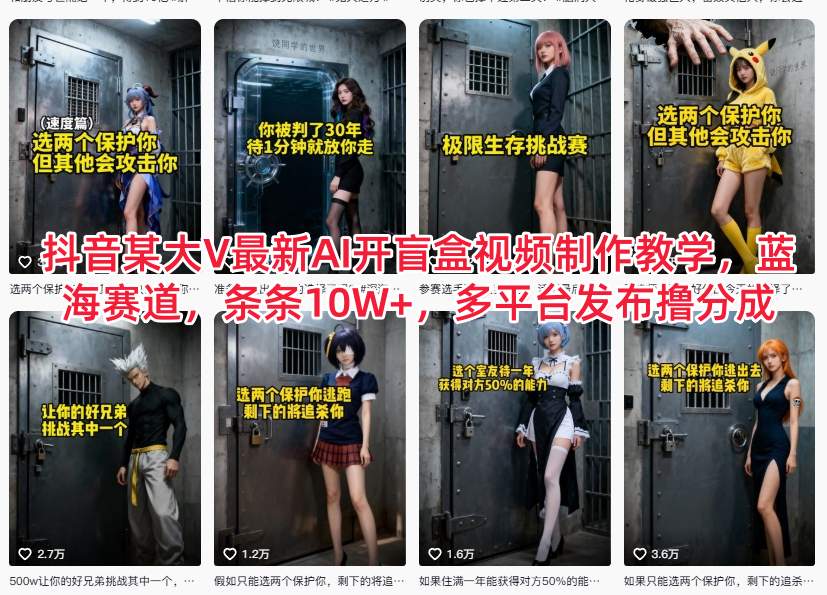 抖音某大V最新AI开盲盒视频制作教学，蓝海赛道，条条10W+，多平台发布撸分成-瀚洪创业网