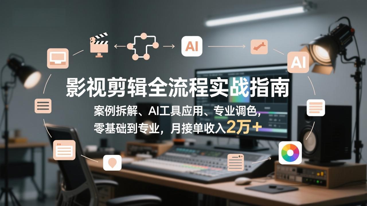 影视剪辑全流程实战指南，案例拆解、AI工具应用、专业调色，零基础到专业，月接单收入2万+-瀚洪创业网