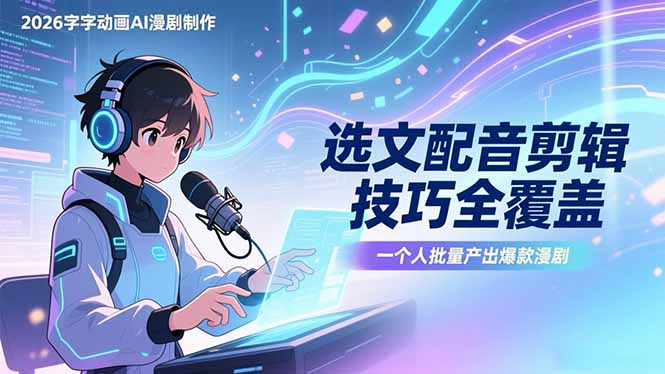 2026字字动画AI漫剧制作-1期，选文配音剪辑技巧全覆盖，一个人就能批量产出爆款漫剧-瀚洪创业网