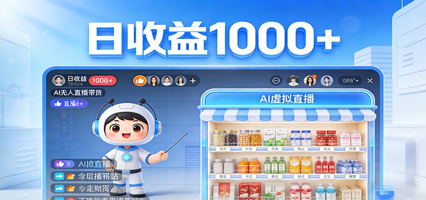 不用露脸不用说话，24小时自动卖货赚钱，全天自动直播，收益看得见-瀚洪创业网
