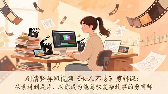 剧情竖屏短视频《女人不易》剪辑课：从素材到成片、助你成为能驾驭复杂故事的剪辑师-瀚洪创业网