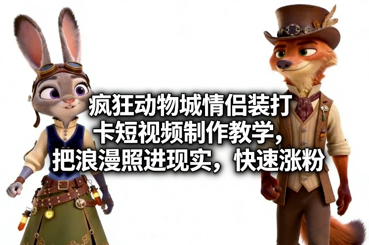 疯狂动物城情侣装打卡短视频制作教学，把浪漫照进现实，快速涨粉-瀚洪创业网