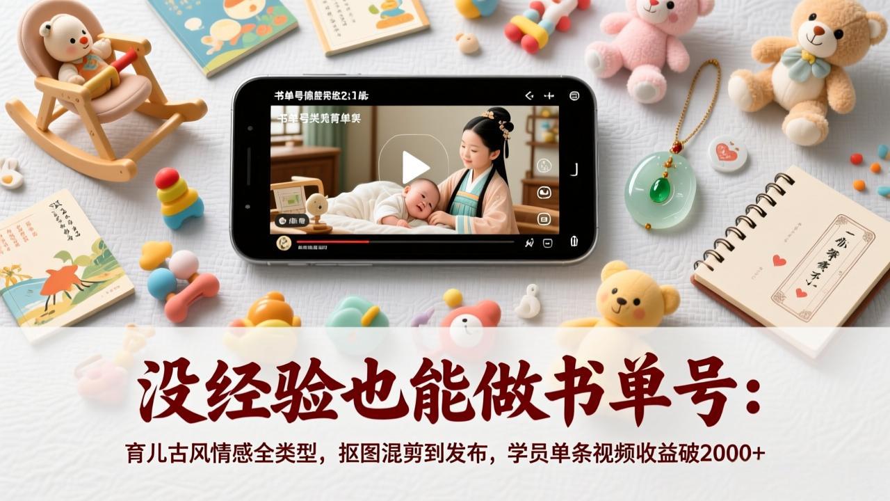 没经验也能做书单号：育儿古风情感全类型，抠图混剪到发布，学员单条视频收益破2000+-瀚洪创业网