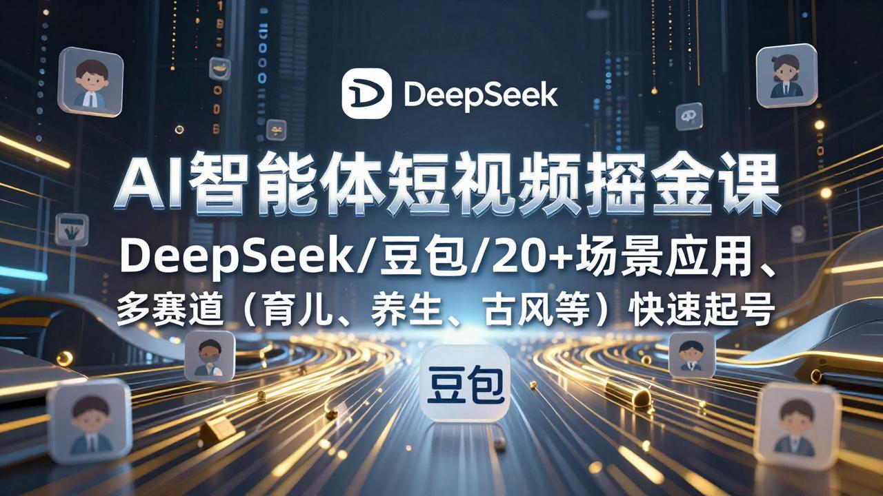 AI智能体短视频掘金课，DeepSeek/豆包/20+场景应用、多赛道(育儿、养生、古风等-瀚洪创业网