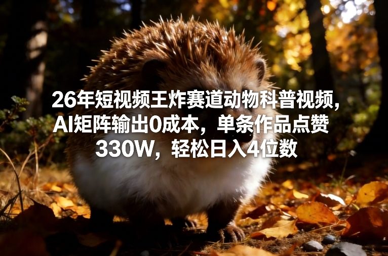 26年短视频王炸赛道动物科普视频，AI矩阵输出0成本，单条作品点赞330W，轻松日入4位数-瀚洪创业网