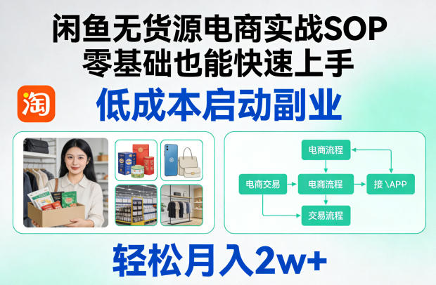 闲鱼无货源电商实战SOP，零基础也能快速上手，低成本启动副业，轻松月入2w+-瀚洪创业网