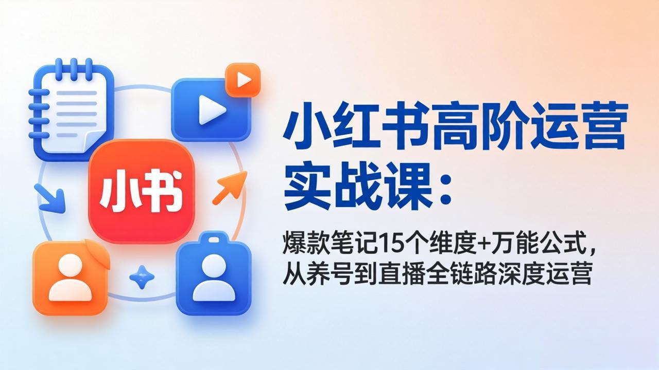 小红书高阶运营实战课：爆款笔记15个维度+万能公式，从养号到直播全链路深度运营-瀚洪创业网