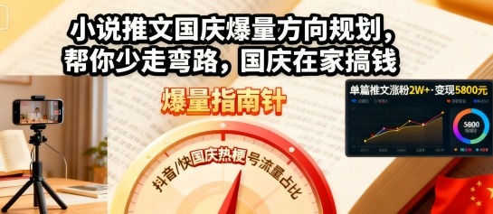 小说推文国庆爆量方向规划，帮你少走弯路，国庆在家搞钱-瀚洪创业网